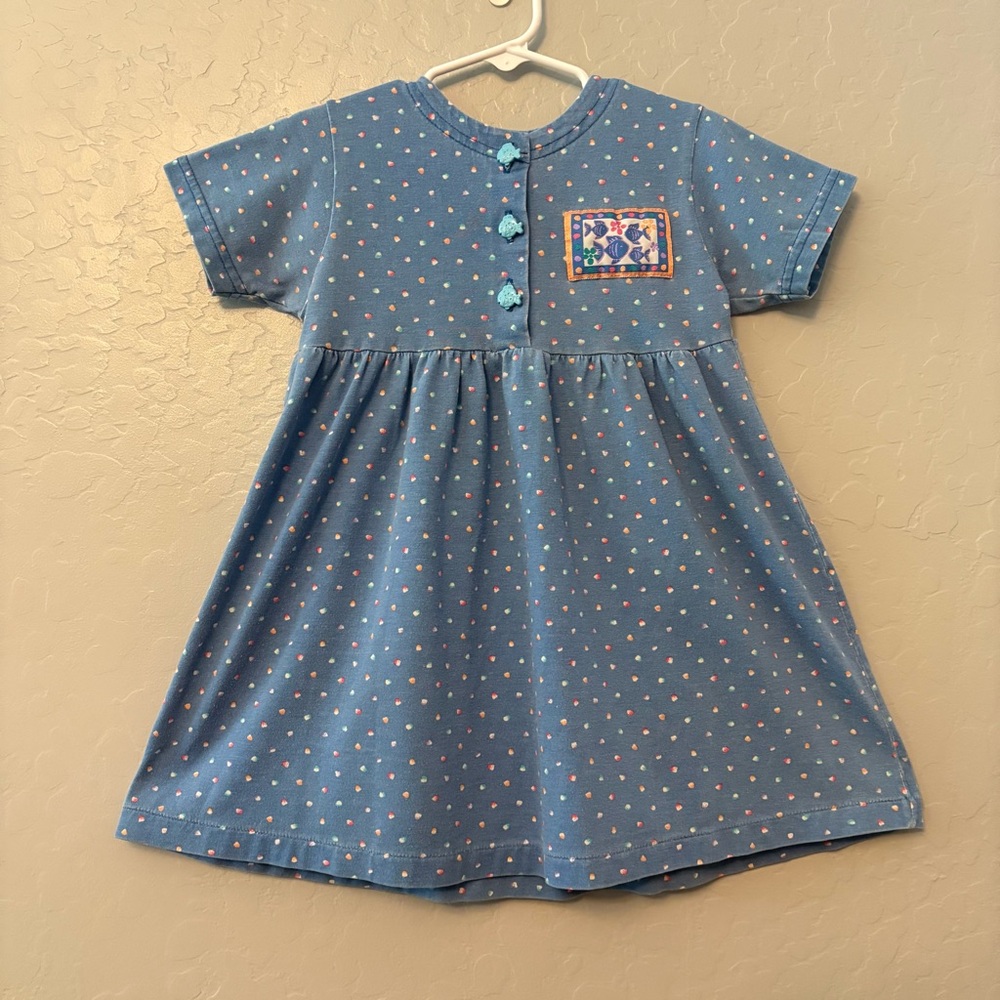 Carter's vintage blue fish button and patch dress size 5